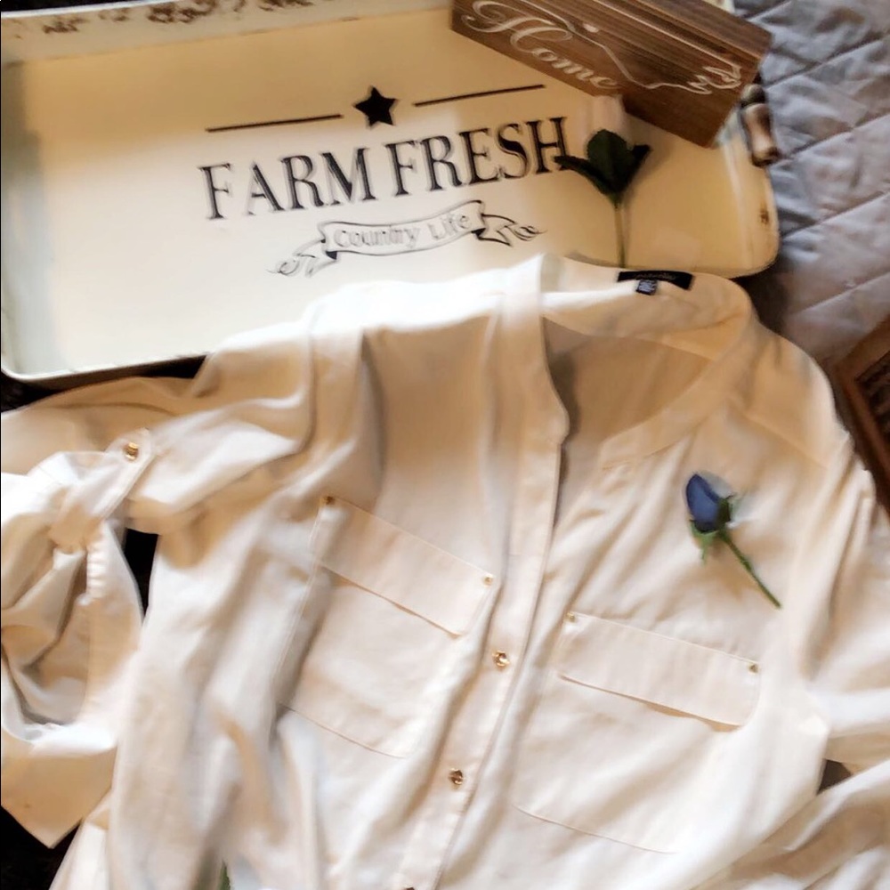 Rafaella® 3/4 Roll Tab Sleeve Cream Button Down